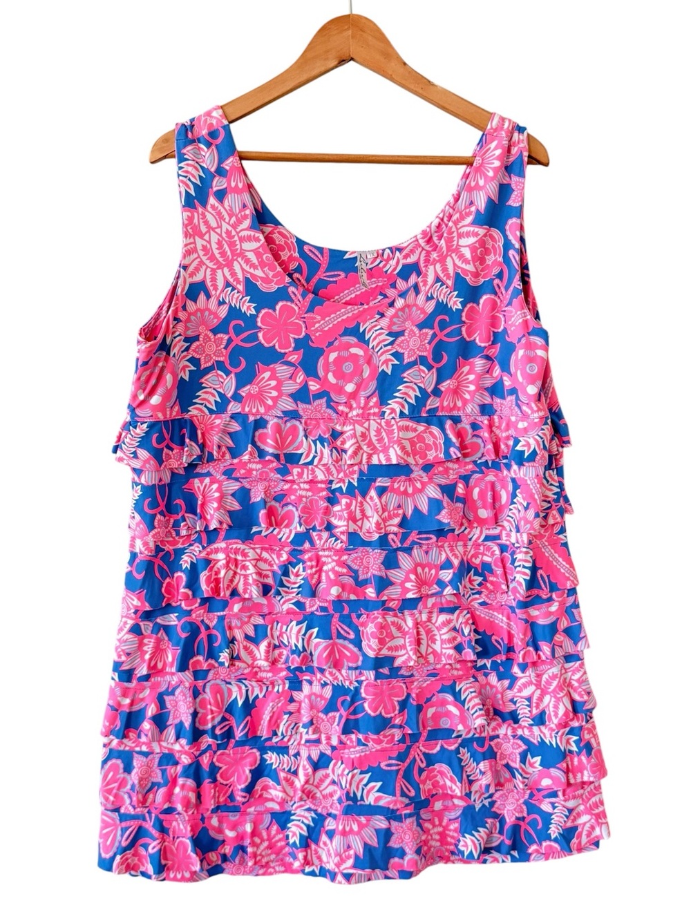LULU B Cha Cha Ruffle UPF 50+ Bright Pink & Blue Size 1X - Picture 3 of 8